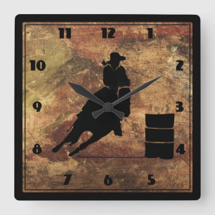 Horloge Carrée Barrel Racing Girl Silhouette on a Grunge Texture