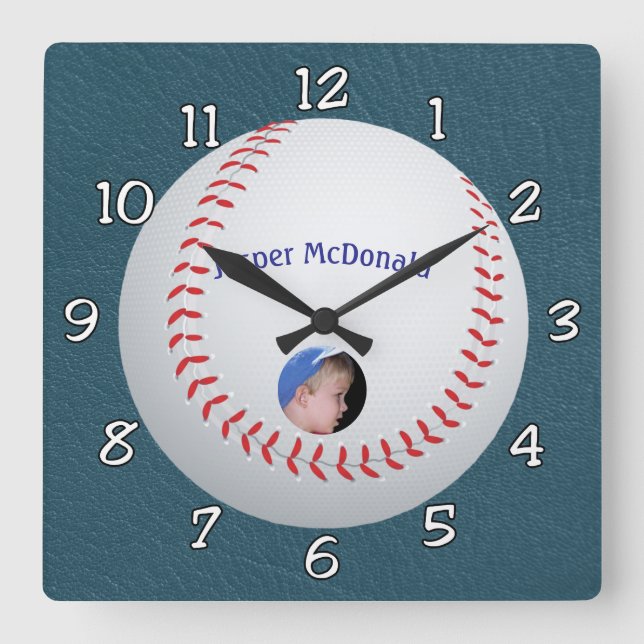 Horloge Carrée Baseball Textured photo Arrière - plan personnalis (Recto)