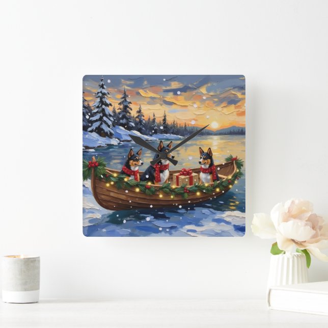Horloge Carrée Basenji Christmas Boat Holiday (Maison)