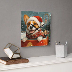 Horloge Carrée Basenji Dog Roller Dessous de verre Noël