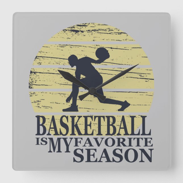 Horloge Carrée basket-ball ma saison préférée rétro coucher de so (Recto)