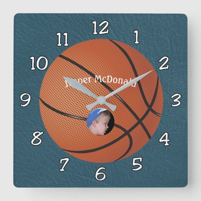 Horloge Carrée Basketball Textured photo Arrière - plan personnal (Recto)