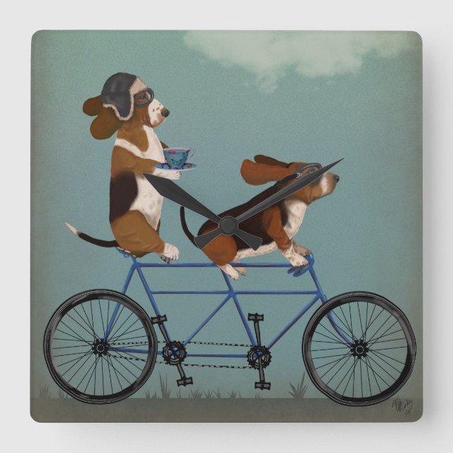 Horloge Carrée Basset Hound Tandem (Recto)