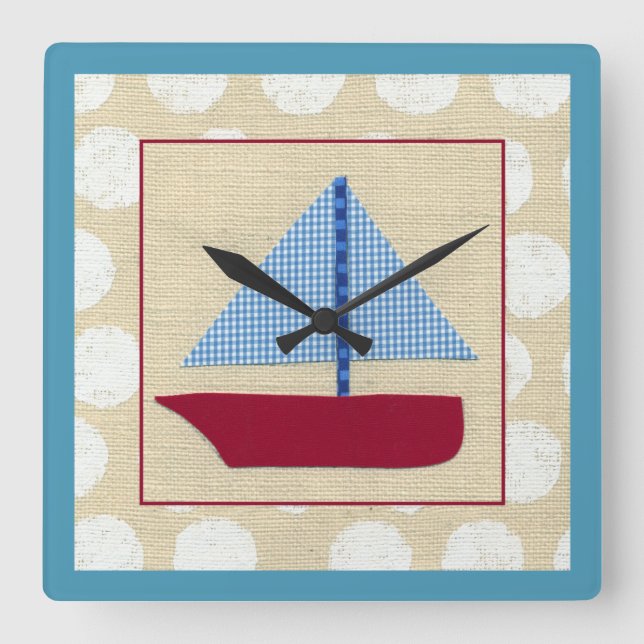 Horloge Carrée Bateau à voile pour enfants par Chariklia Zarris (Recto)