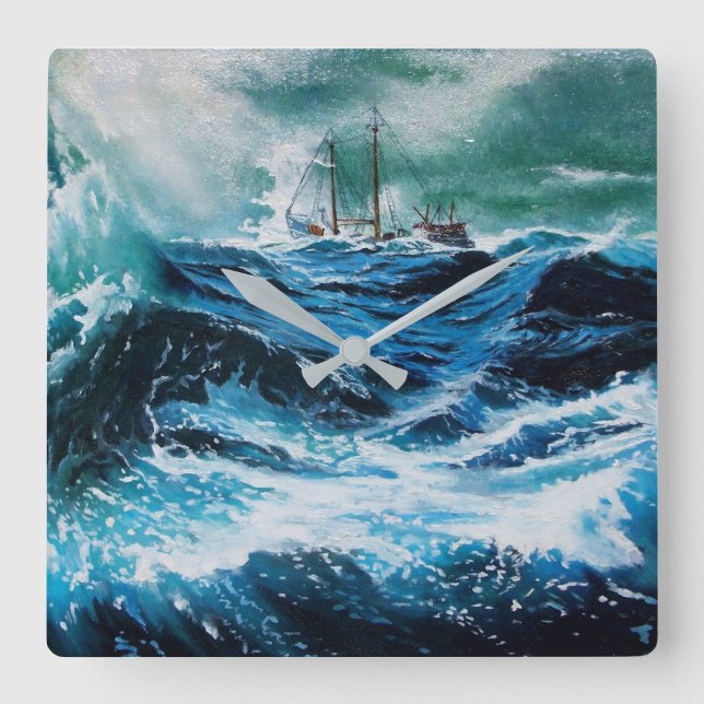 Horloge Carrée Bateau dans la mer dans la tempête (Recto)