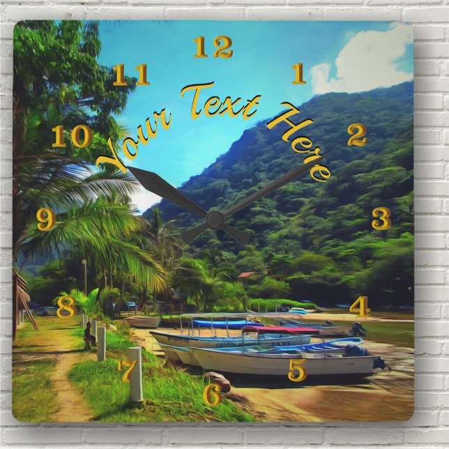 Horloge Carrée Bateaux Mismaloya sur la rivière 0350 (Créateur téléchargé)