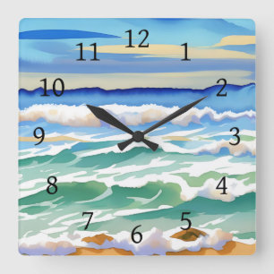 Horloge Carrée Beach Ocean Sea Design 300 Blue Green