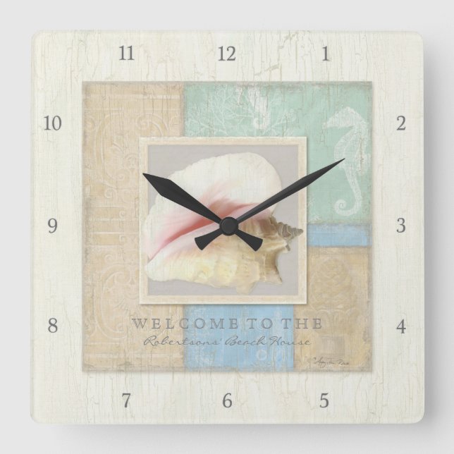 Horloge Carrée Beach Seashore Ocean Welcome Guest Wooden Boards (Recto)