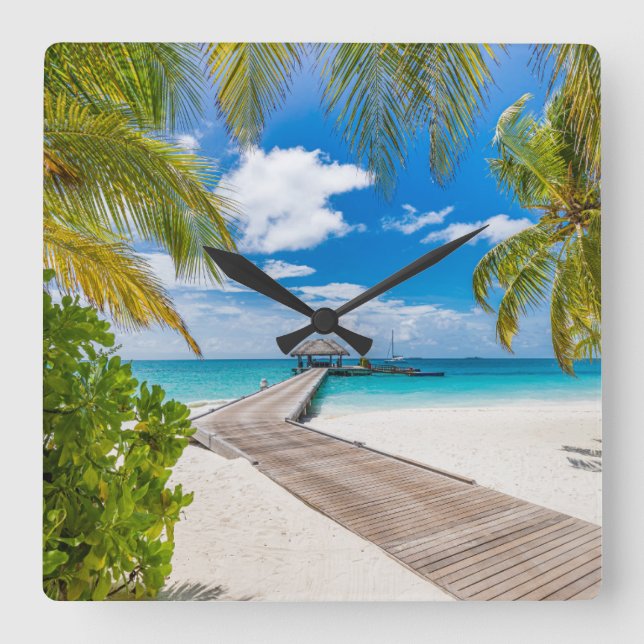 Horloge Carrée Beaches tropicales | Maldives Island Wooden Jetty (Recto)