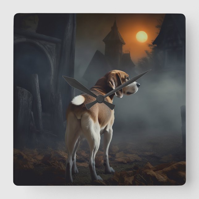 Horloge Carrée Beagle Halloween effrayant (Recto)