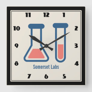 Horloge Carrée Beaker & Test Tube Science Themed
