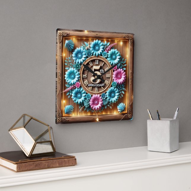 Horloge Carrée Beau 5ème anniversaire de Mariage (Bureau)