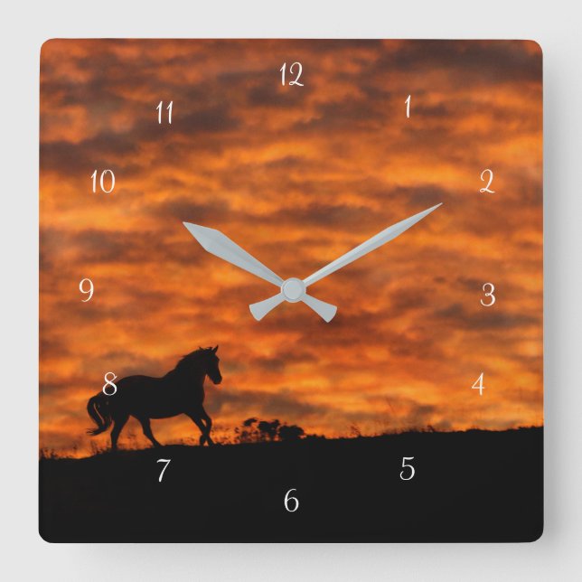 Horloge Carrée Beau Cheval Cantering dans Sunset Sud-Ouest (Recto)