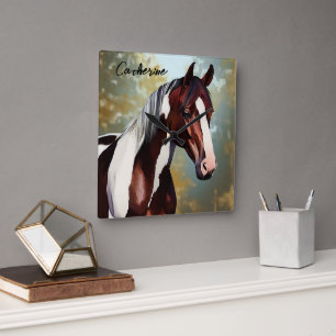 Horloge Carrée Beau Cheval de Peinture