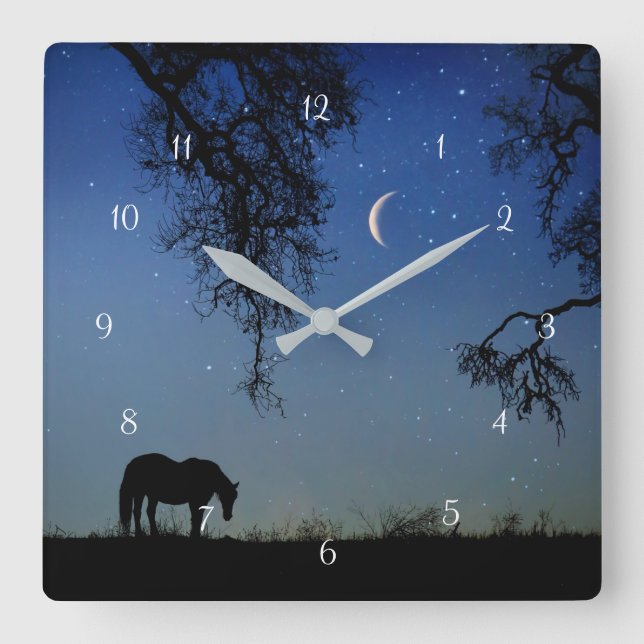 Horloge Carrée Beau cheval et lune (Recto)
