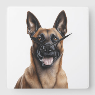 HORLOGE CARRÉE BEAU CHIEN DE MALINOIS BELGE NOIR ET TAN