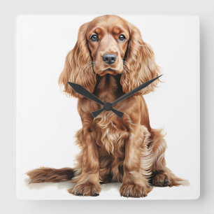 HORLOGE CARRÉE BEAU CHIEN SPANIEL CHIEN ROUGE ANGLAIS