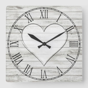 Horloge Carrée Beau coeur en bois rustique de texture