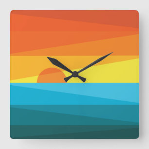 Horloge Carrée Beau coucher de soleil et vagues de mer