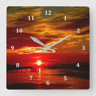 Horloge Carrée Beau coucher de soleil rouge