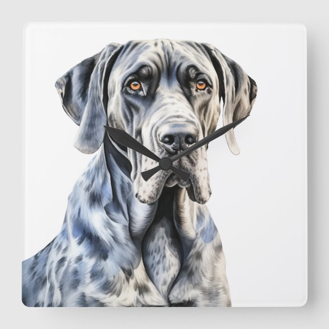 HORLOGE CARRÉE BEAU COULEUR D'EAU GRAND DANE CHIEN (Recto)
