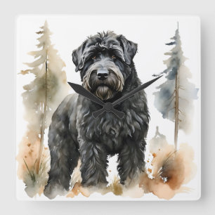 HORLOGE CARRÉE BEAU GRAND CHIEN DE TERRIER RUSSE NOIR
