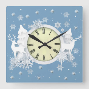 Horloge Carrée Beau Noël blanc