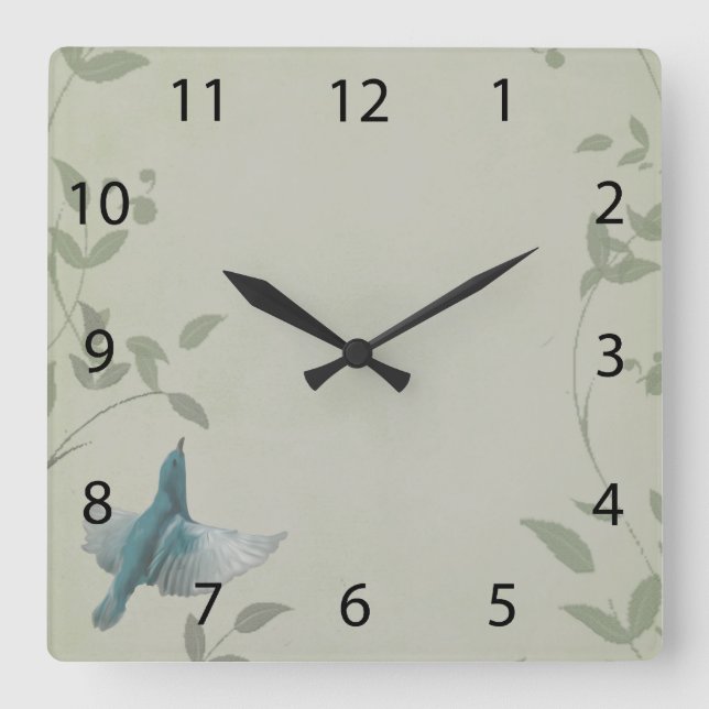 Horloge Carrée Beau Oiseau Bleu (Recto)