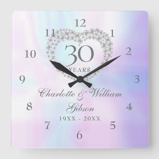 Horloge Carrée Beau Pearl Heart 30e anniversaire (Recto)