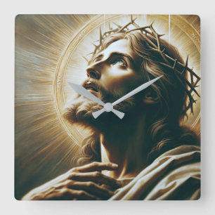 Horloge Carrée Beau Portrait de Jésus portant la couronne