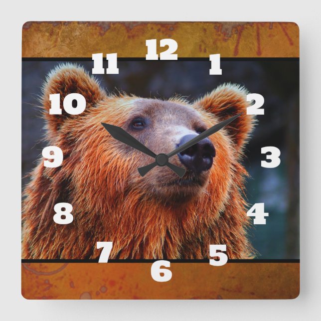 Horloge Carrée Beau Portrait d'ours Brown Faune Photo (Recto)