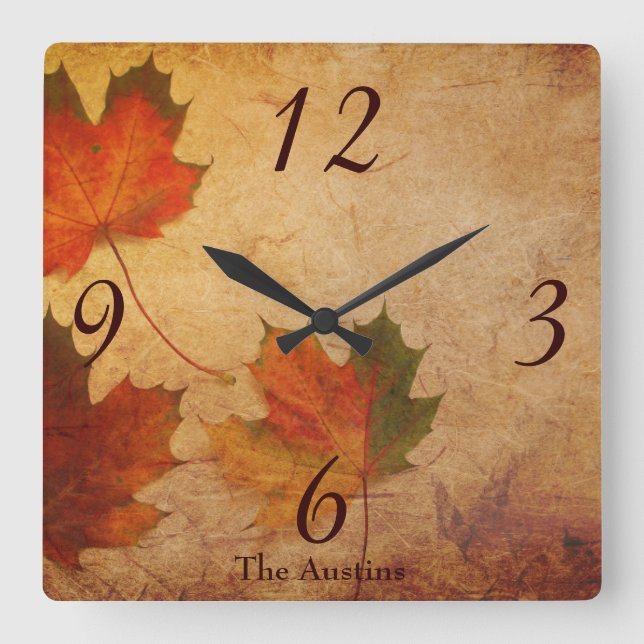 Horloge Carrée Beau thème d'automne (Recto)