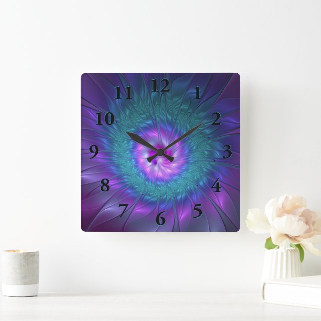 Horloge Carrée Beauté florale Abstraite Fleur d'art fractionnée c (Maison)