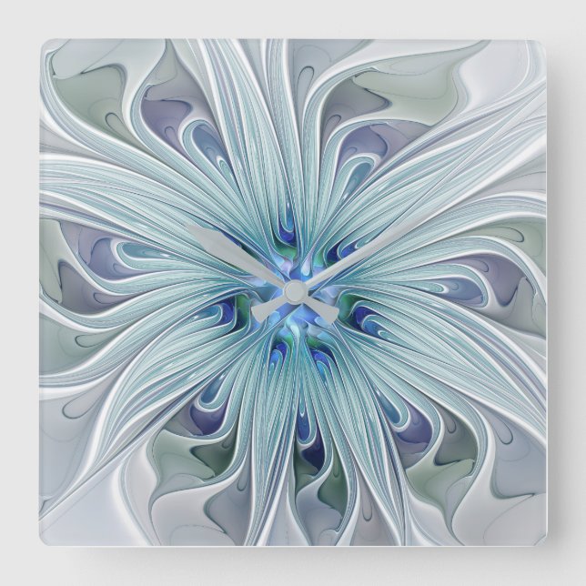 Horloge Carrée Beauté florale Abstraite moderne Blue Pastel Flowe (Recto)