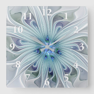 Horloge Carrée Beauté florale Abstraite moderne Blue Pastel Flowe
