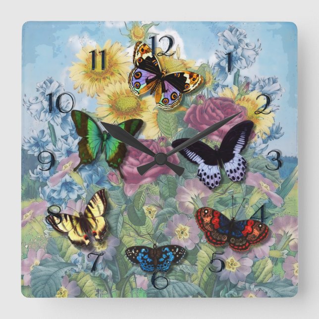 Horloge Carrée "Beautiful Butterflies" Clock (Recto)