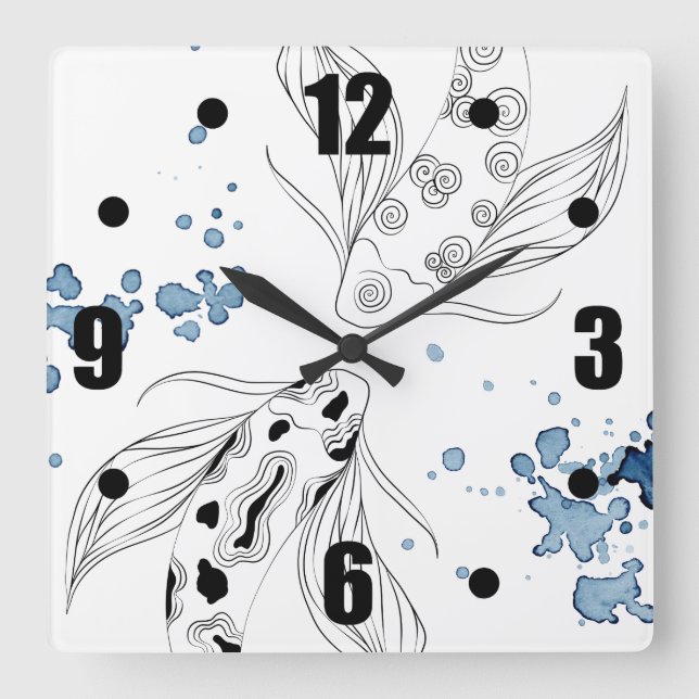 Horloge Carrée Beautiful Japonais Koi Fish Swimming (Recto)