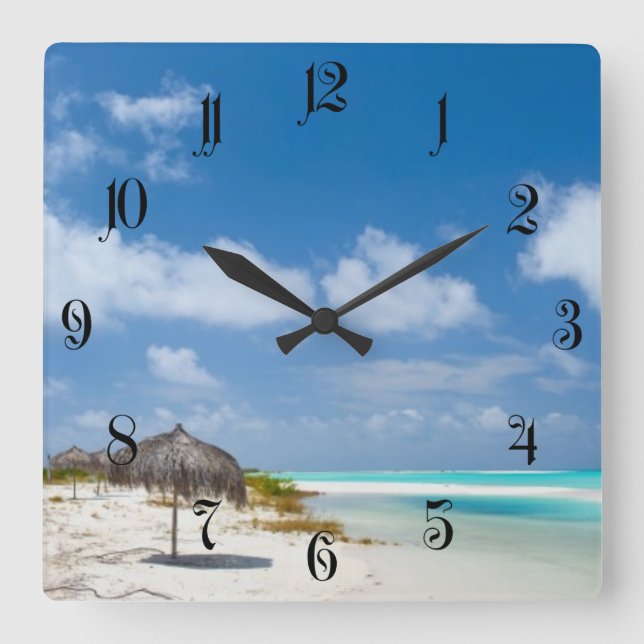 Horloge Carrée Beautiful white sables beach and turquoise ocean (Recto)