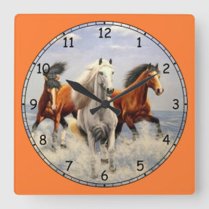 Horloge Carrée Beaux Chevaux Sauvages