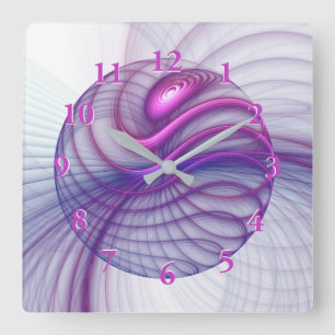 Horloge Carrée Beaux Mouvements Art Fractal Abstrait Rose