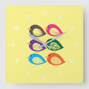 Horloge Carrée Beaux oiseaux excentriques colorés
