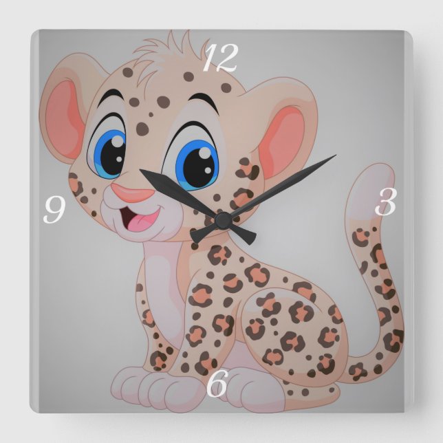 Horloge Carrée Bébé adorable léopard (Recto)
