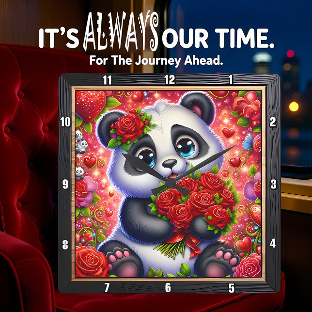 Horloge Carrée Bébé Panda Rose Rouge (Créateur téléchargé)