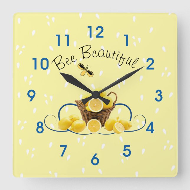 Horloge Carrée Bee Beautiful Wall Horloge, Acrylique Carré 10,75" (Recto)