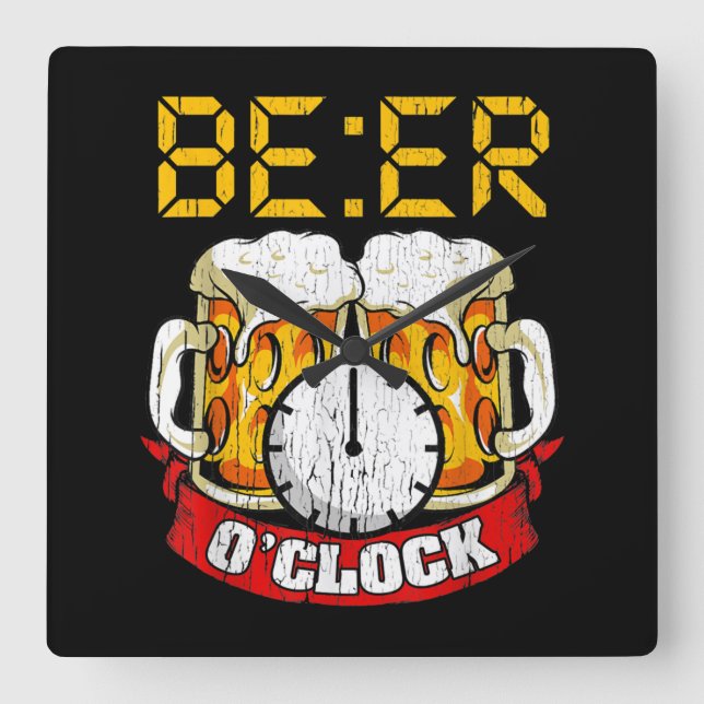 Horloge Carrée Beer O'clock Funny Drinking Adult Humor (Recto)
