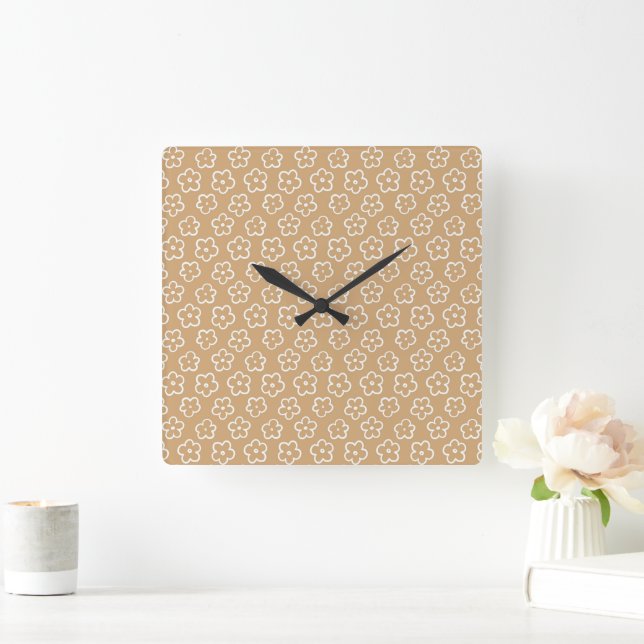 Horloge Carrée Beige Téméraire Y2K Fleur sauvage Vibrant Décor d' (Maison)