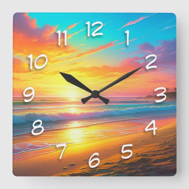 Horloge Carrée Bel coucher de soleil sur l'Ocean Sandy Beach (Recto)