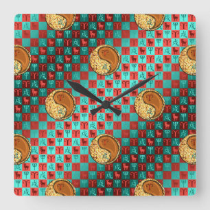 Horloge Carrée Bélier & Chien de Bois