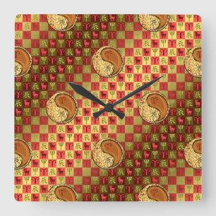 Horloge Carrée Bélier & Dragon de Bois