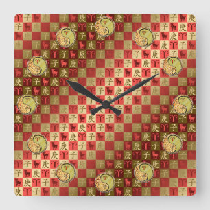 Horloge Carrée Bélier & Rat de Métal
